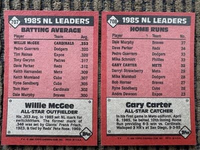 1986, Lot Of 22 Topps All Stars MLB Baseball Cards In Order, All 22 All Stars - Thumbnail 9