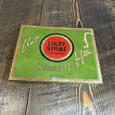 Vintage Lucky Strike “It’s Toasted” Flat Fifths Cigarettes Metal Tin