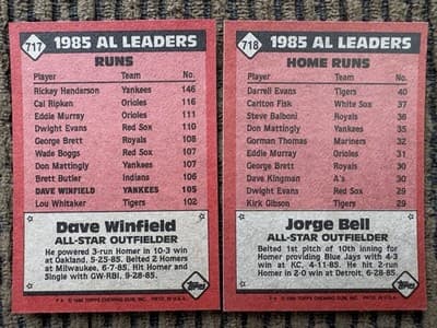 1986, Lot Of 22 Topps All Stars MLB Baseball Cards In Order, All 22 All Stars - Thumbnail 19
