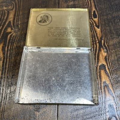 Vintage Lucky Strike “It’s Toasted” Flat Fifths Cigarettes Metal Tin - Thumbnail 3