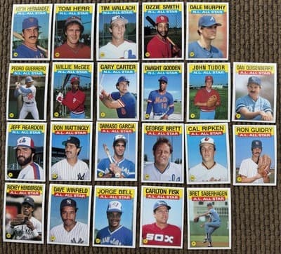 1986, Lot Of 22 Topps All Stars MLB Baseball Cards In Order, All 22 All Stars