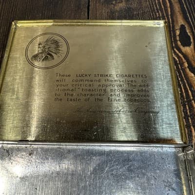 Vintage Lucky Strike “It’s Toasted” Flat Fifths Cigarettes Metal Tin - Thumbnail 4