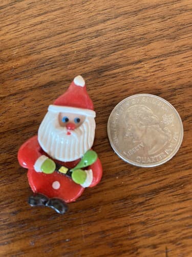 Christmas Brooch Handmade Clay Santa hat Stocking lapel Pin tie tack Holiday - Thumbnail 3