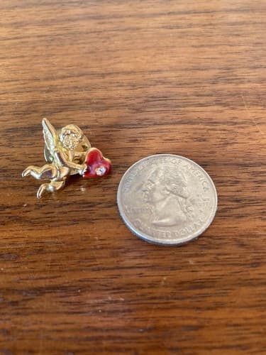 Vintage Gold Tone Cupid With Red Heart With Jewel Lapel Hat Pin Valentin’s - Thumbnail 3