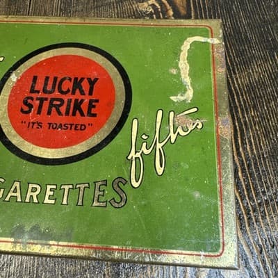 Vintage Lucky Strike “It’s Toasted” Flat Fifths Cigarettes Metal Tin - Thumbnail 6
