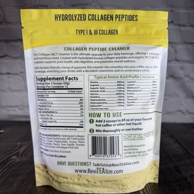ReviTEAlize Collagen Creamer for Coffee Tea - Grass Fed Peptides Powder Vanilla - Thumbnail 2