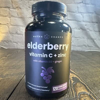 Nutra Champs Elderberry Vitamin C + Zinc Vitamin D3 + Ginger Immunity 120 Caps