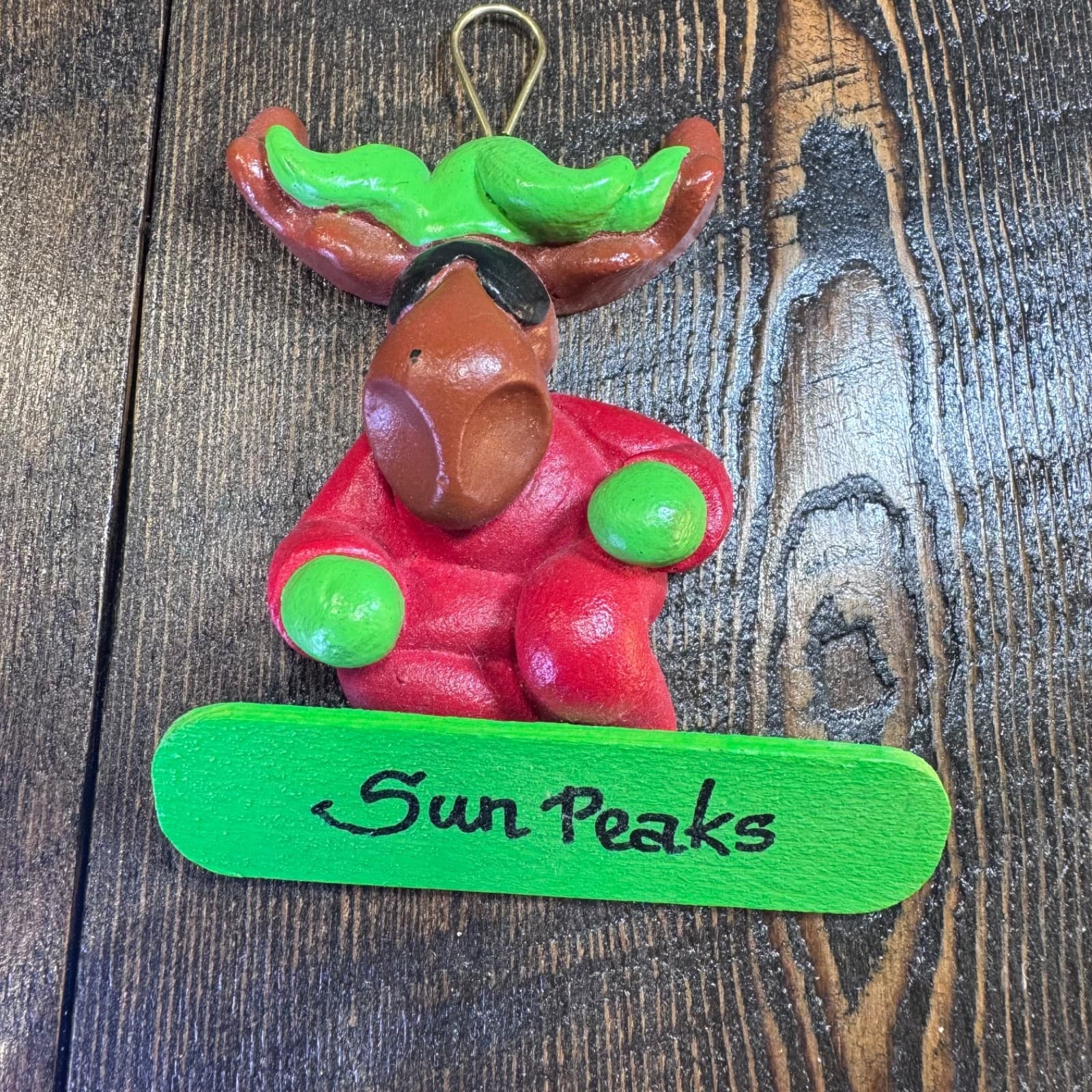 Vintage Christmas Holiday Tree Ornament Sun Peaks Snowboarding Moose
