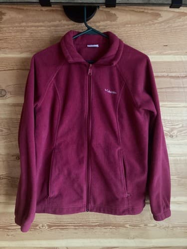 Columbia Womens Medium Pink Full Zip Mock Neck Fleece Jacket Pockets