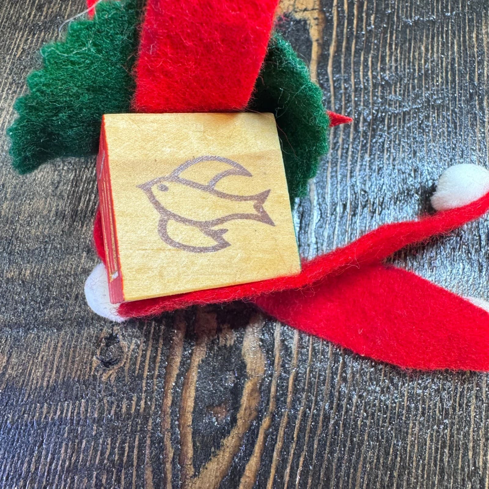 Vintage Christmas Holiday Tree Ornament Handmade Letter Block Elf - Thumbnail 3