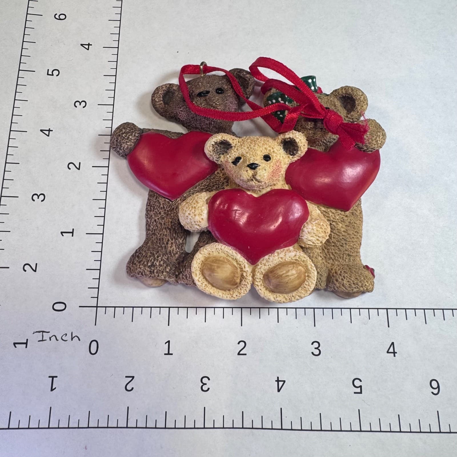 Vintage Christmas Holiday Tree Ornament 3 rustic bears with hearts - Thumbnail 3