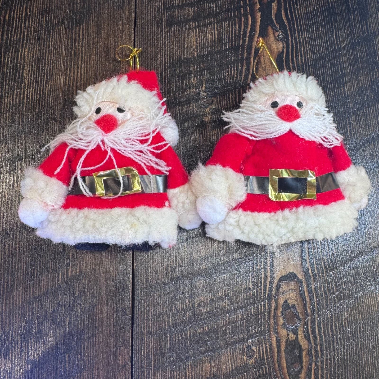 2 Vintage Christmas Holiday Tree Ornament Santa Doll