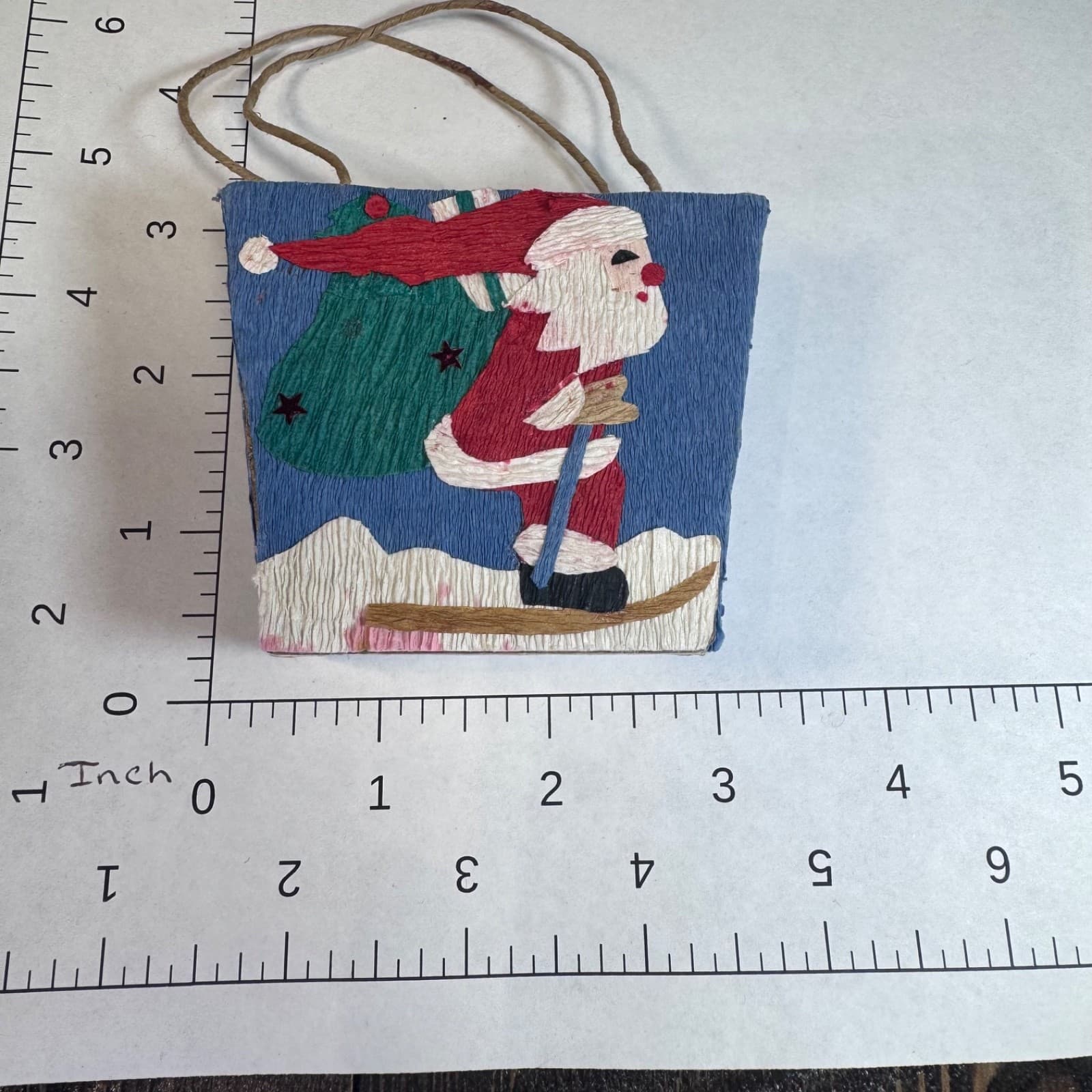 Vintage Christmas Holiday Tree Ornament Gift Card Box Holder Santa on skis - Thumbnail 3