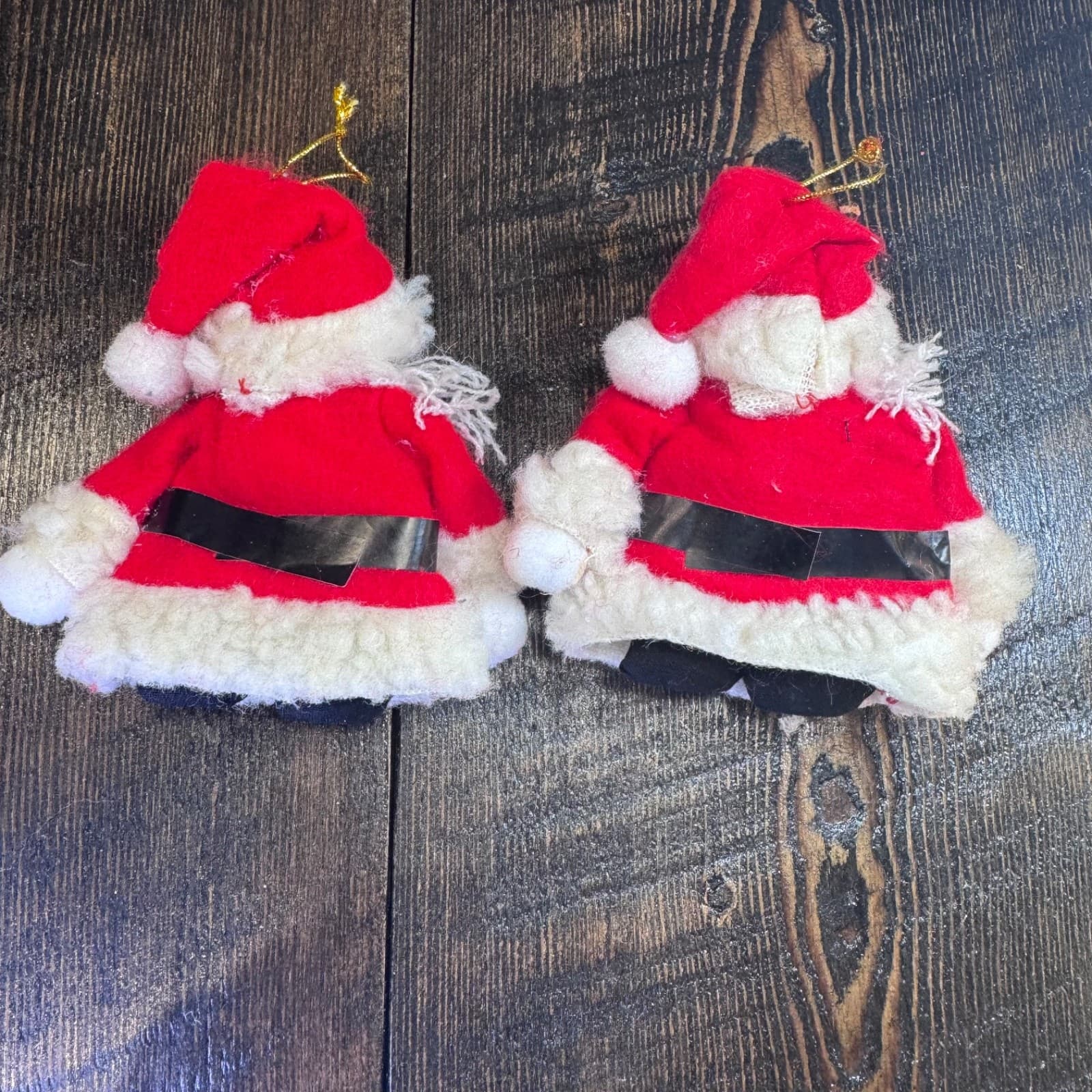 2 Vintage Christmas Holiday Tree Ornament Santa Doll - Thumbnail 2