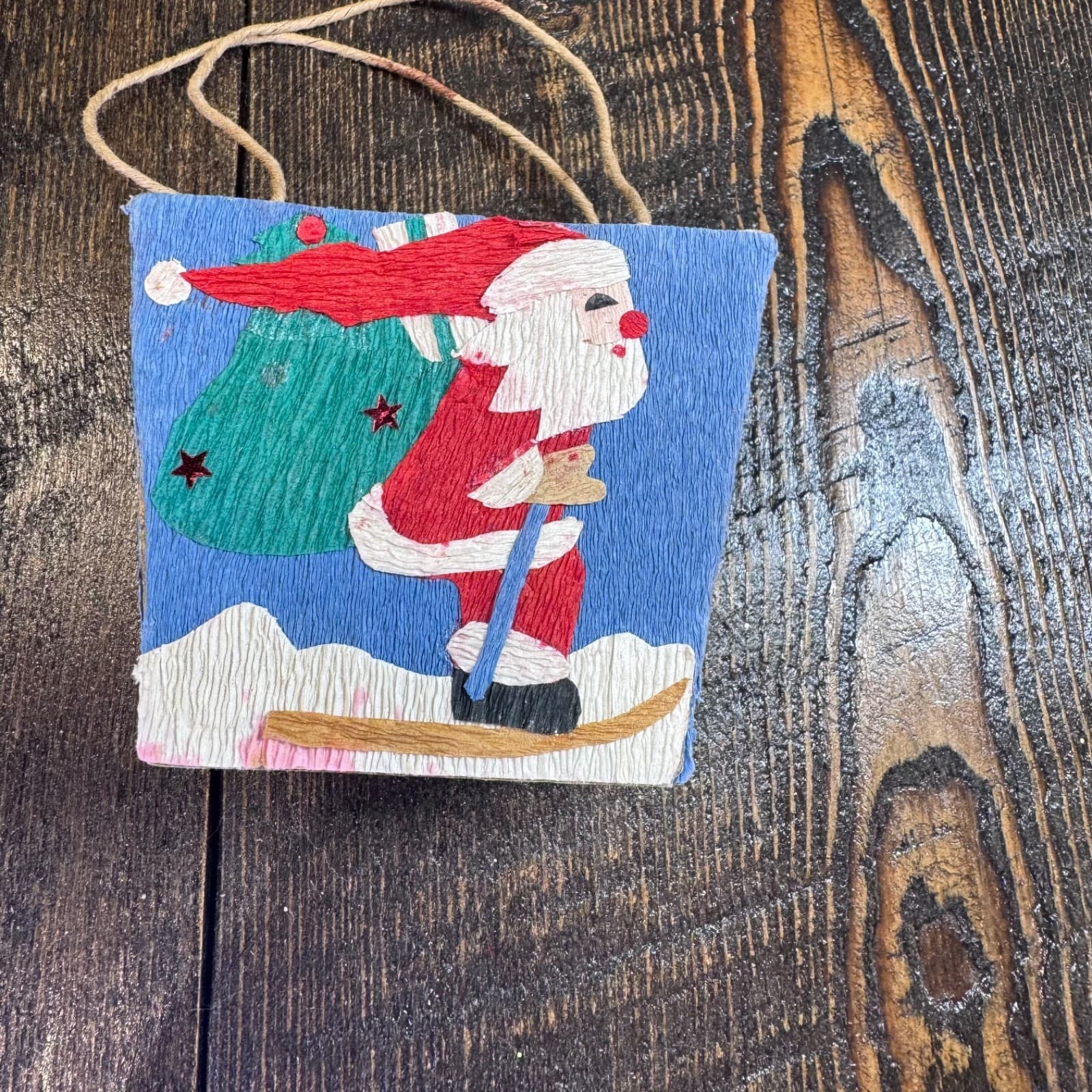 Vintage Christmas Holiday Tree Ornament Gift Card Box Holder Santa on skis - Thumbnail 2