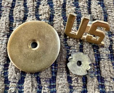 Rare Screw Back 3 Piece Original U.S. Army Collar Pin, WWII, Made In England