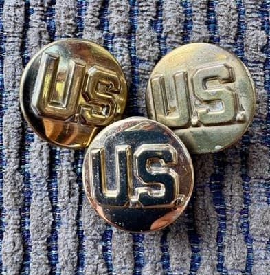Vintage Lot Of 3, WWII, US Military Collar Brass Badge Pins, Original