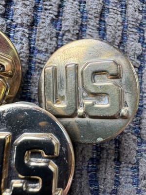 Vintage Lot Of 3, WWII, US Military Collar Brass Badge Pins, Original - Thumbnail 4
