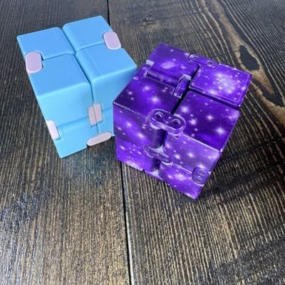 BUNMO 2 pk Infinity Cube Fidget Toy Kid Adult Teen Blue &Pink - Purple Galaxy - Thumbnail 3