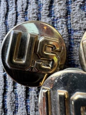 Vintage Lot Of 3, WWII, US Military Collar Brass Badge Pins, Original - Thumbnail 3