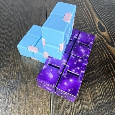 BUNMO 2 pk Infinity Cube Fidget Toy Kid Adult Teen Blue &Pink - Purple Galaxy - Thumbnail 4