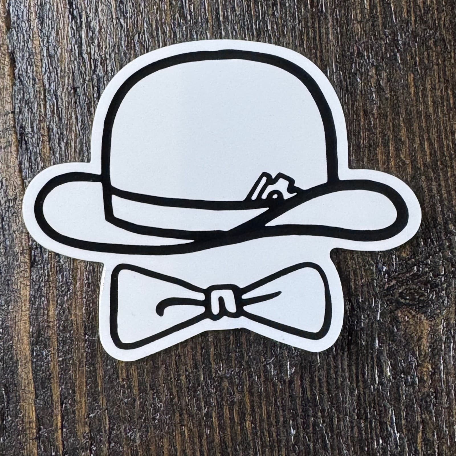 Bowler or Derby Hat with Bow Tie Sticker - Water Bottle - Locker - Laptop
