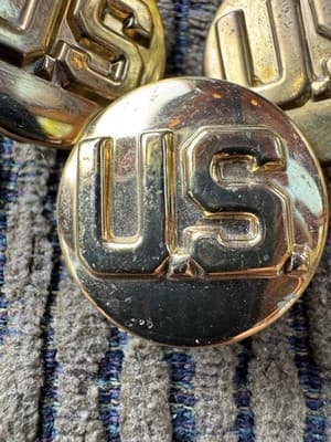 Vintage Lot Of 3, WWII, US Military Collar Brass Badge Pins, Original - Thumbnail 2