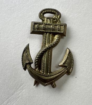 Vintage, WWII, Anchor & Rope Lapel Pin, Gold Color, Metal - Original - Thumbnail 2