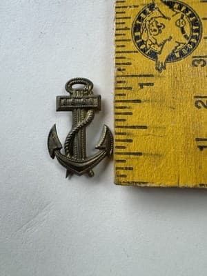 Vintage, WWII, Anchor & Rope Lapel Pin, Gold Color, Metal - Original - Thumbnail 5