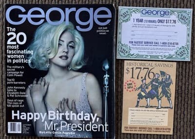 George Magazine Drew Barrymore/Marilyn Monroe September 1996, 2 Mail Inserts