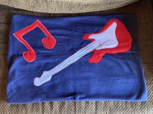 Handmade Kids Fleece Standard Pillow Case Dark Blue Guitar Music Notes Ukulele - Thumbnail 3