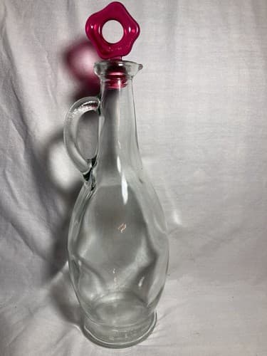 Vintage Light Green Clear Oil / syrup Bottles Handle Spout 10” H - Thumbnail 2
