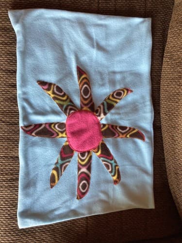 Handmade Kids Fleece Standard Pillow Case Light Blue Flower Star Sun Burst - Thumbnail 3
