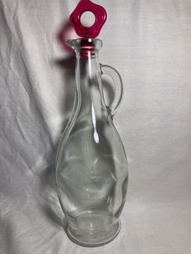 Vintage Light Green Clear Oil / syrup Bottles Handle Spout 10” H