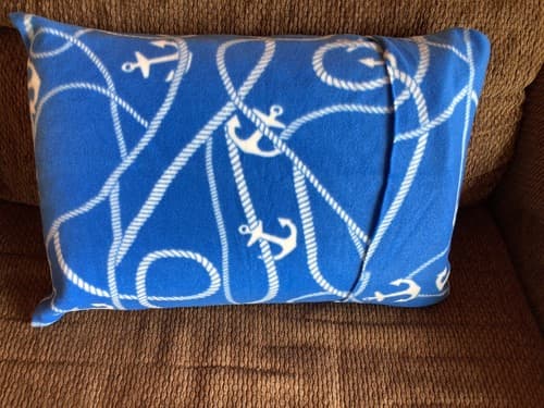 Handmade Kids Fleece Standard Pillow Case Blue Nautical Anchor Sailing Ship Sea - Thumbnail 2