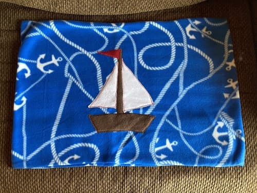 Handmade Kids Fleece Standard Pillow Case Blue Nautical Sailboat Ship Sea Ocean - Thumbnail 3