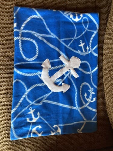 Handmade Kids Fleece Standard Pillow Case Blue Nautical Anchor Sailing Ship Sea - Thumbnail 3