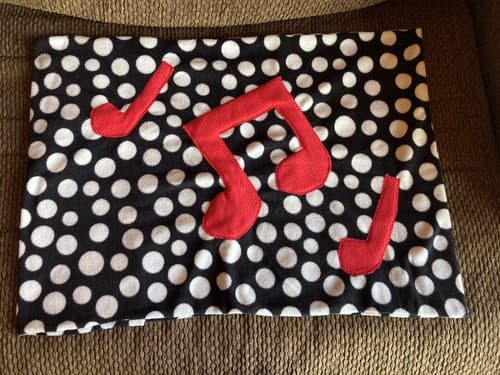 Handmade Kids Fleece Standard Pillow Case Black White Polka Dots Red Music Notes - Thumbnail 3
