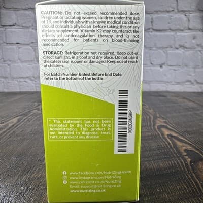 NutriZing Vitamin K2 MK-7 600mcg 90 Capsules Bone Health Supplement - Thumbnail 9