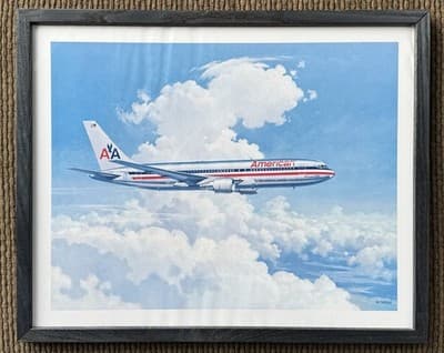 1980's American Airlines Bob Cunningham Framed Airplane Prints 767 MD80 727 DC10 - Thumbnail 8