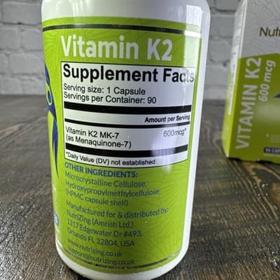 NutriZing Vitamin K2 MK-7 600mcg 90 Capsules Bone Health Supplement - Thumbnail 3