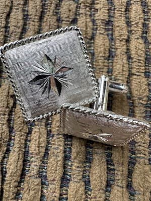 Vintage Mens Silver Cufflinks & Tie Tack Set, David Fox, Sherman Oaks, Ca. - Thumbnail 5