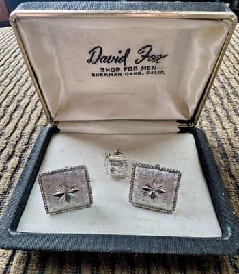Vintage Mens Silver Cufflinks & Tie Tack Set, David Fox, Sherman Oaks, Ca.