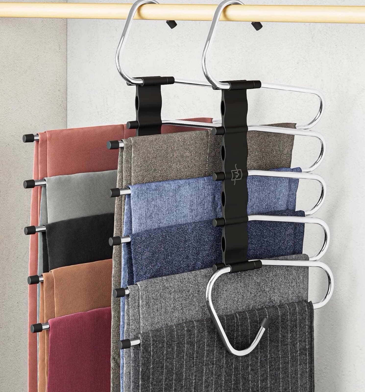 MORALVE Pants Hangers Space Saving 2 Pack Non-Slip Multi-Layer Hanger