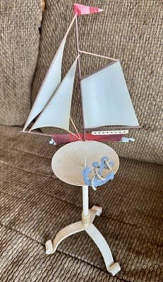 Nautical Metal Sailboat Pedestal Candle Holder Stand