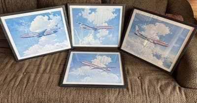 1980's American Airlines Bob Cunningham Framed Airplane Prints 767 MD80 727 DC10