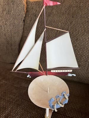 Nautical Metal Sailboat Pedestal Candle Holder Stand - Thumbnail 2