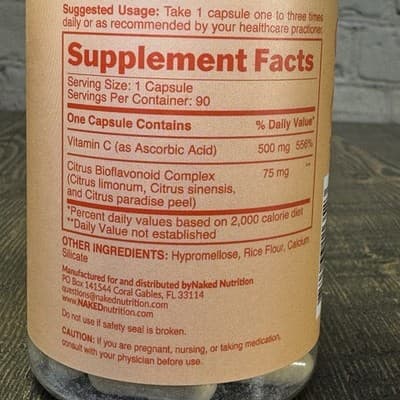 Naked Vitamin C With Flavonoids - 90 Capsules - 500 Mg Immunity Support - Thumbnail 3