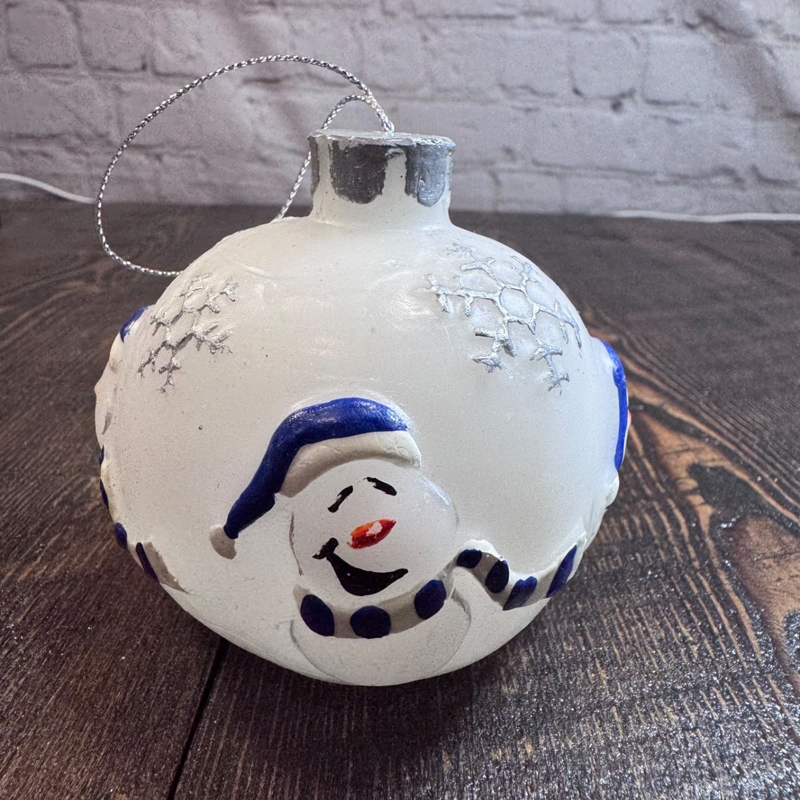 Vintage Christmas Holiday Tree Ornament - Lighted Ball Wax Snowman