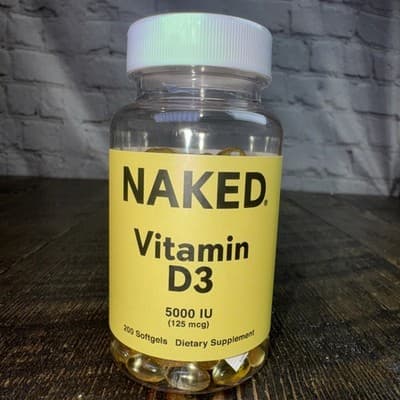 Naked Vitamin D3 5000 IU High Potency Dietary Supplement - 200 Softgels